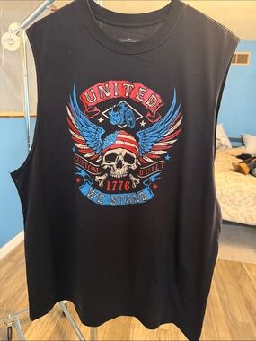 6 NWT Men's Black Graphic Muscle Tee - United We Stand Size XL